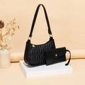 Set borsa sottobraccio trapuntata nera con pochette e dettagli in oro - Nero