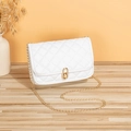 Elegant white quilted crossbody bag with golden chain strap and swivel lock - White