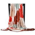 Detail showing smooth drape and abstract lotus print on a 90cm satin silk scarf - Brown and Tan Floral (#5 Coffee Border)