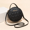 Borsa rotonda nera con trapuntatura a cuore, logo Serendipity e manico superiore - Nero