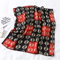 Silk-like square scarf featuring vintage chain patterns in black and red color block - Black Red Luxury Chain Style (FX-113)