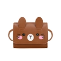 Mini brown cartoon cat crossbody bag for kids with cute animal ears and leather texture - Brown