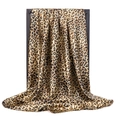 Classic leopard print satin square scarf with silky texture and elegant drape for women - Brown Leopard
