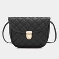 Classic black quilted crossbody bag with golden metal lock and elegant diamond pattern - Black