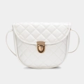 White quilted shell bag with gold buckle and stylish crossbody strap for women - White