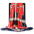 Classic red and navy equestrian silk scarf with golden chain patterns and buckle details - Navy Blue Chain / 90x90cm