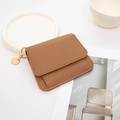 Mini braune Damen-Geldbörse mit Litschi-Muster, Falt-Design und goldenem Anhänger - Khaki