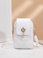 Sacoche téléphone verticale blanche matelassée avec boucle couronne et perle - Blanc