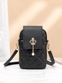 Petit sac bandoulière noir matelassé pour téléphone avec pendentif perle couronne - Noir