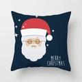 Dark blue Christmas pillow cover with Santa Claus print and Merry Christmas text - Navy Blue Starry Santa Style (TPR084-32)