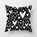 Modern black and white pillow cover featuring hand-drawn heart and star patterns - Hand-drawn Graffiti Hearts Style (TPR050-11)