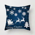 Dark blue Christmas pillowcase featuring reindeer sleigh, snowflakes and velvet fabric - Navy Horizontal Sleigh Papercut Style (TPR084-31)