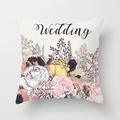 Floral wedding throw pillow cover with white roses and elegant lettering on cream fabric - 45x45CM (No Core) / Wedding Theme Rose Wedding (TPR044-1)
