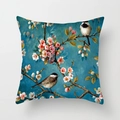 Floral bird oil painting print square cushion cover for home sofa and car decor - 45x45CM (No Core) / Dark Cyan Floral Titmouse (TPR044-17)