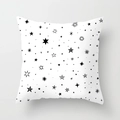 Modern white square pillowcase with hand-drawn black stars and geometric patterns - Multiple Hand-drawn Stars Style (TPR050-15)