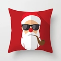 Quadratischer Weihnachtskissenbezug mit coolem Weihnachtsmann auf rotem Stoff - Pfeife Weihnachtsmann Cartoon-Stil (TPR081-28)