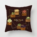 Square cushion cover in dark coffee with succulent plant prints and gold geometry - 45x45CM (No Core) / Dark Coffee Potted Plants (TPR044-39)