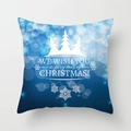 Blue Christmas peach skin pillowcase with white trees and holiday greetings - Blue Three Cedar Trees Style (TPR084-38)