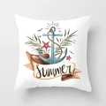 Nautische kussensloop met blauw anker, zeester en Summer-print van perzikhuid stof - Zomer Nautisch (TPR030-27)
