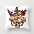 Witte kussensloop met retro marine-tatoeageprint, anker, zwaluwen en inspirerende tekst - Vintage Zwaluwen Anker (TPR030-26)