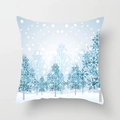 Taie d'oreiller de Noël carrée avec arbres et flocons bleus imprimés sur peau de pêche - Style Forêt de Flocons de Neige Bleu Foncé (TPR085-6)