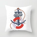 Nautical style white throw pillow case featuring blue anchor and red lifebuoy design - Sailor Lifebuoy (TPR030-25) / 45x45CM (No Core)