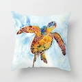Mediterranean sea turtle watercolor print throw pillow case on white background - Watercolor Turtle (TPR030-23) / 45x45CM (No Core)