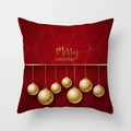 Dunkelroter Weihnachts-Kissenbezug mit goldenem Merry Christmas Text und Ornamenten - Dunkelrotes Vintage-Muster Weihnachtskugel (TPR081-15)