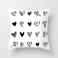 Modern square pillowcase with black hand-drawn heart patterns on a white fabric base - Various Hand-drawn Hearts Style (TPR050-9)
