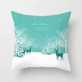 Teal and white Christmas snowflake pillowcase featuring reindeer and pine forest design - Winter Reindeer Landscape Style (TPR085-23)