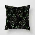 Modern floral throw pillow with green leaves and gold geometric lines on black fabric - 45x45CM (No Core) / Black Base Artistic Botanical (TPR044-36)