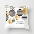 White Christmas pillow case featuring black and gold ornaments and Merry Christmas text - Black Gold Geometric Christmas Ball Style (TPR084-13)