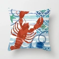 Nautical peach skin pillowcase with red lobster star and blue sailor stripes - Lobster Starfish Stripes (TPR030-21) / 45x45CM (No Core)
