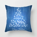 Blue Christmas pillow cover with glowing tree design and Merry Christmas greeting - Navy Dotted Christmas Tree Style (TPR084-35)