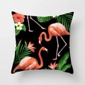 Square cushion cover with pink flamingos and tropical floral print on black background - 45x45CM (No Core) / Black Tropical Flamingo (TPR044-35)