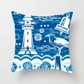 Square nautical pillowcase featuring navy lighthouse, seagull and maritime prints - Nautical Lighthouse (TPR030-20) / 45x45CM (No Core)