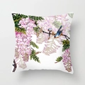 Square floral cushion cover with elegant purple wisteria and bird botanical print - 45x45CM (No Core) / Pale Cyan Wisteria Flower Bird (TPR044-12)