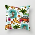 Retro Mediterranean surf theme pillowcase featuring surfers and tropical bus pattern - Tropical Surf Bus (TPR030-40) / 45x45CM (No Core)