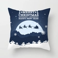 Blue Christmas pillow cover with Santa and reindeer over snow mountains - Navy Town Sleigh Style (TPR084-34)