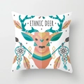 Ethnic deer head print on square peach skin pillowcase with colorful feather details - Ethnic Deer Head Print Style (TPR085-40)