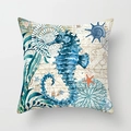Retro Mediterranean seahorse print pillowcase on peach skin fabric with nautical map - Deep Blue Seahorse (TPR030-8) / 45x45CM (No Core)