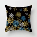 Quadratischer Weihnachtskissenbezug mit gold-blauen Schneeflocken auf Schwarz - Schwarzer Hintergrund Bunte Glitzer-Schneeflocke (TPR081-5)