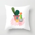 Minimalist square throw pillow cover with colorful watercolor cactus plant print - 45x45CM (No Core) / White Potted Cactus (TPR044-11)