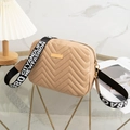 Beige wave-quilted crossbody camera bag with adjustable letter print wide strap - Khaki
