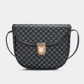 Black shell crossbody bag with grey floral print and golden metal clasp closure - Print Black