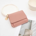 Mini light pink lychee pattern folding wallet with golden keychain for women - Pink