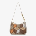 Gewatteerde meerkleurige patchwork schoudertas met ruitpatroon en gouden ketting - Grijs