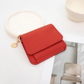 Mini red leather coin purse with lychee texture and gold pendant for women - Red