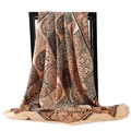 Retro silk-like square scarf featuring baroque horse carriage patterns in gold and brown - 90x90cm / Champagne
