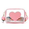 Borsa a tracolla rosa trasparente con cuore e cinturino jacquard colorato da donna - Rosa